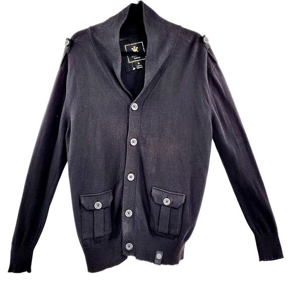Konkreet Black 100% Cotton Long-Sleeved Button-Up Cardigan Sweater Men's Size M - Picture 1 of 6